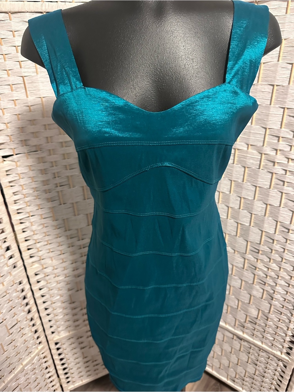 Teal Satin y2k Sheath Dress
